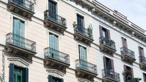 detail of residential building windows in barcelona, spain