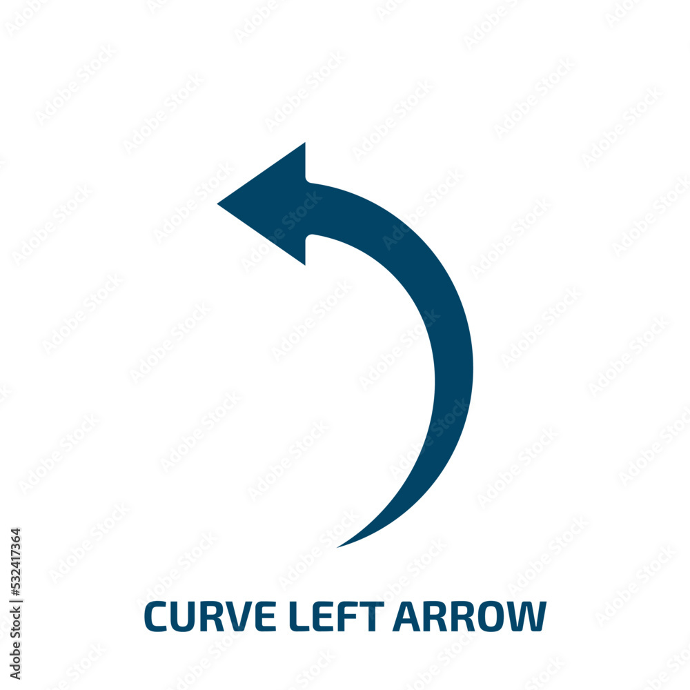 curve left arrow icon from user interface collection. Filled curve left arrow, arrow, down glyph icons isolated on white background. Black vector curve left arrow sign, symbol for web design and curve left arrow icon from user interface collection. Filled curve left arrow, arrow, down glyph icons isolated on white background. Black vector curve left arrow sign, symbol for web design and