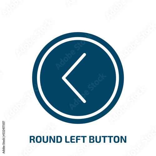 round left button icon from user interface collection. Filled round left button, cursor, next glyph icons isolated on white background. Black vector round left button sign, symbol for web design and
