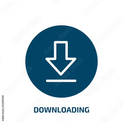 downloading icon from user interface collection. Filled downloading, download, arrow glyph icons isolated on white background. Black vector downloading sign, symbol for web design and mobile apps