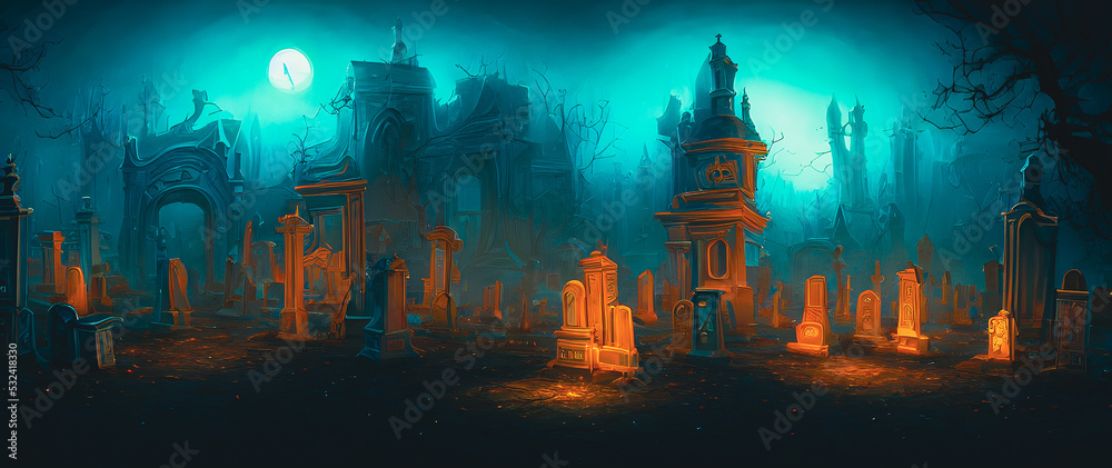 Artistic painting concept of Halloween background, Natural color, digital art style, illustration painting. Creative Design, Tender and dreamy design.3d illustration.