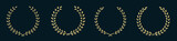 Circular laurel foliate icon set. Silhouette laurel wreath with leaf. Winner round emblem isolated on white background. Olive branch award vintage frame. Vector illustration.
