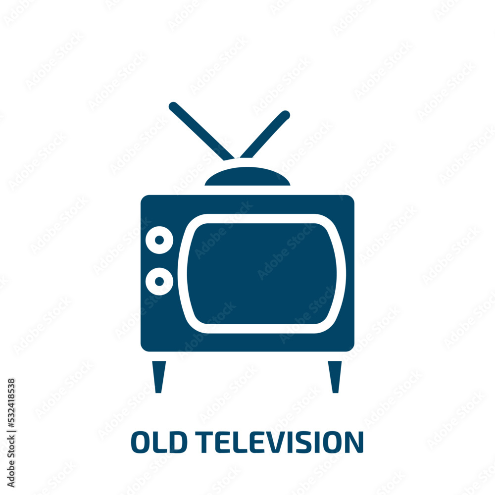 old television icon from technology collection. Filled old television, movie, media glyph icons isolated on white background. Black vector old television sign, symbol for web design and mobile apps old television icon from technology collection. Filled old television, movie, media glyph icons isolated on white background. Black vector old television sign, symbol for web design and mobile apps