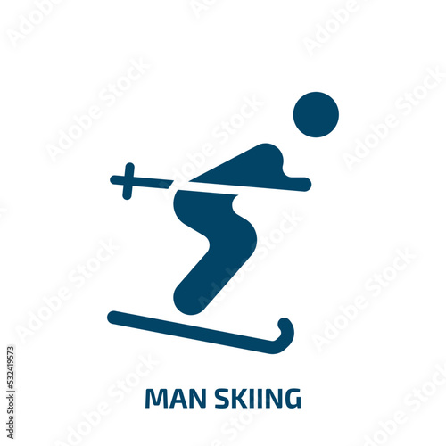 man skiing icon from people collection. Filled man skiing, man, sport glyph icons isolated on white background. Black vector man skiing sign, symbol for web design and mobile apps