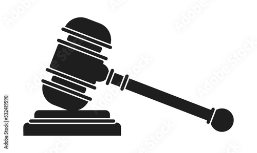 Justice hammer icon isolated on white background. Judge gavel sign. Vector symbol of law, auction and power.