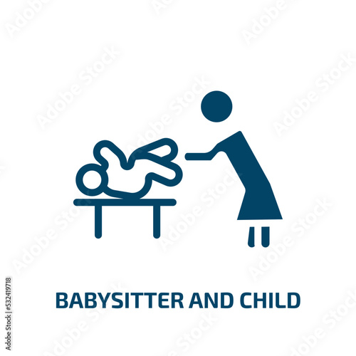 babysitter and child icon from people collection. Filled babysitter and child, babysitter, family glyph icons isolated on white background. Black vector babysitter and child sign, symbol for web
