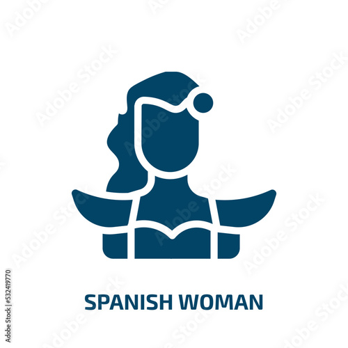 spanish woman icon from people collection. Filled spanish woman, spanish, woman glyph icons isolated on white background. Black vector spanish woman sign, symbol for web design and mobile apps