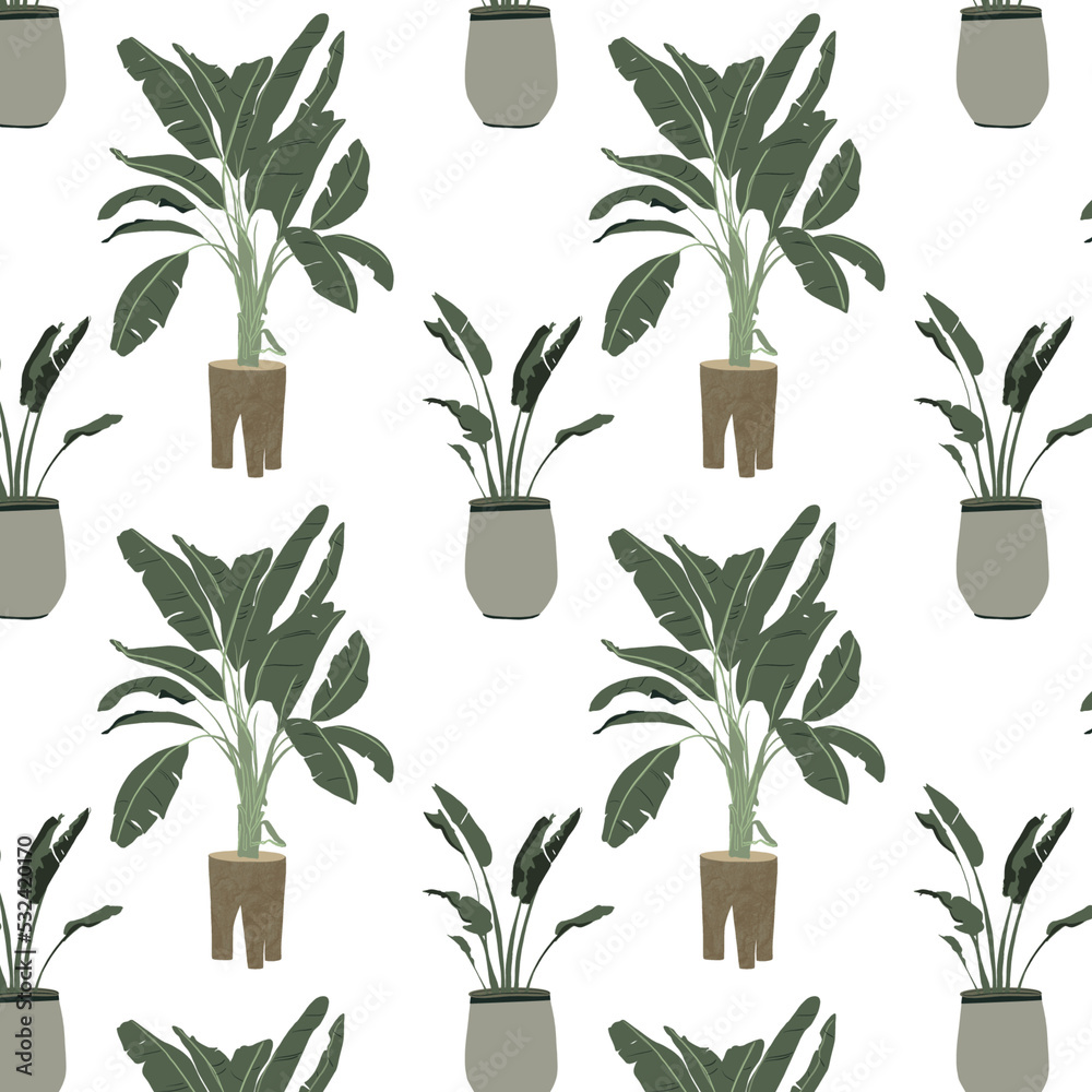 Trendy prints plants in flat style. The modern style is perfect for decor. Boho home plants - pattern on white background. Trendy prints plants in flat style. The modern style is perfect for decor. Boho home plants - pattern on white background.