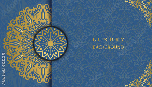 Decorative gold vintage mandala design background in gold color. Decorative greeting card. Design for invitation, wedding card, Diwali, decoration. India, Indian, Arabic, Damask,  Turkish, Dubai,