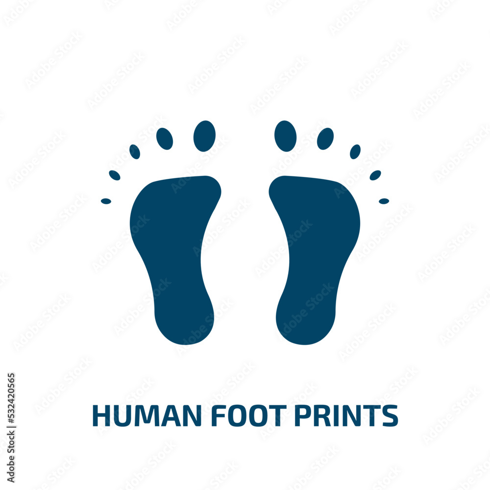human foot prints icon from shapes collection. Filled human foot prints, human, foot glyph icons isolated on white background. Black vector human foot prints sign, symbol for web design and mobile human foot prints icon from shapes collection. Filled human foot prints, human, foot glyph icons isolated on white background. Black vector human foot prints sign, symbol for web design and mobile