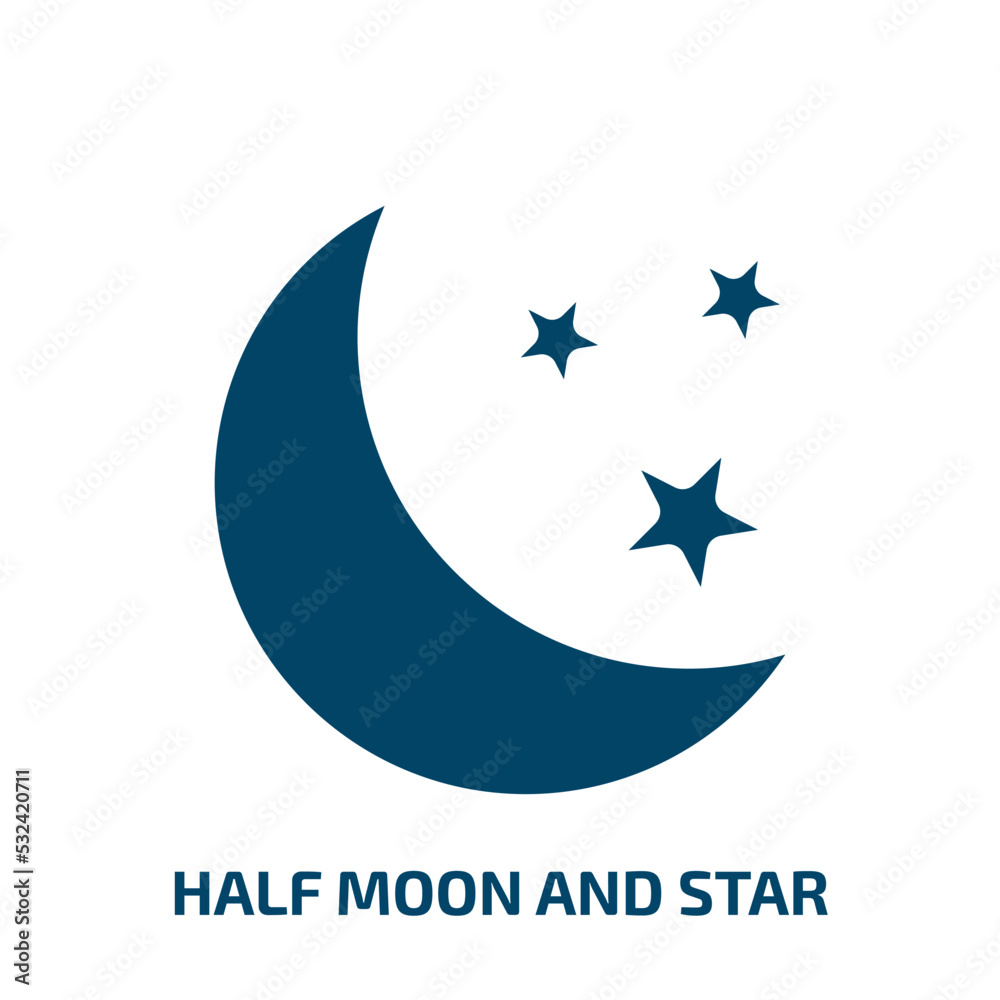 half moon and star icon from shapes collection. Filled half moon and star, half, moon glyph icons isolated on white background. Black vector half moon and star sign, symbol for web design and mobile half moon and star icon from shapes collection. Filled half moon and star, half, moon glyph icons isolated on white background. Black vector half moon and star sign, symbol for web design and mobile