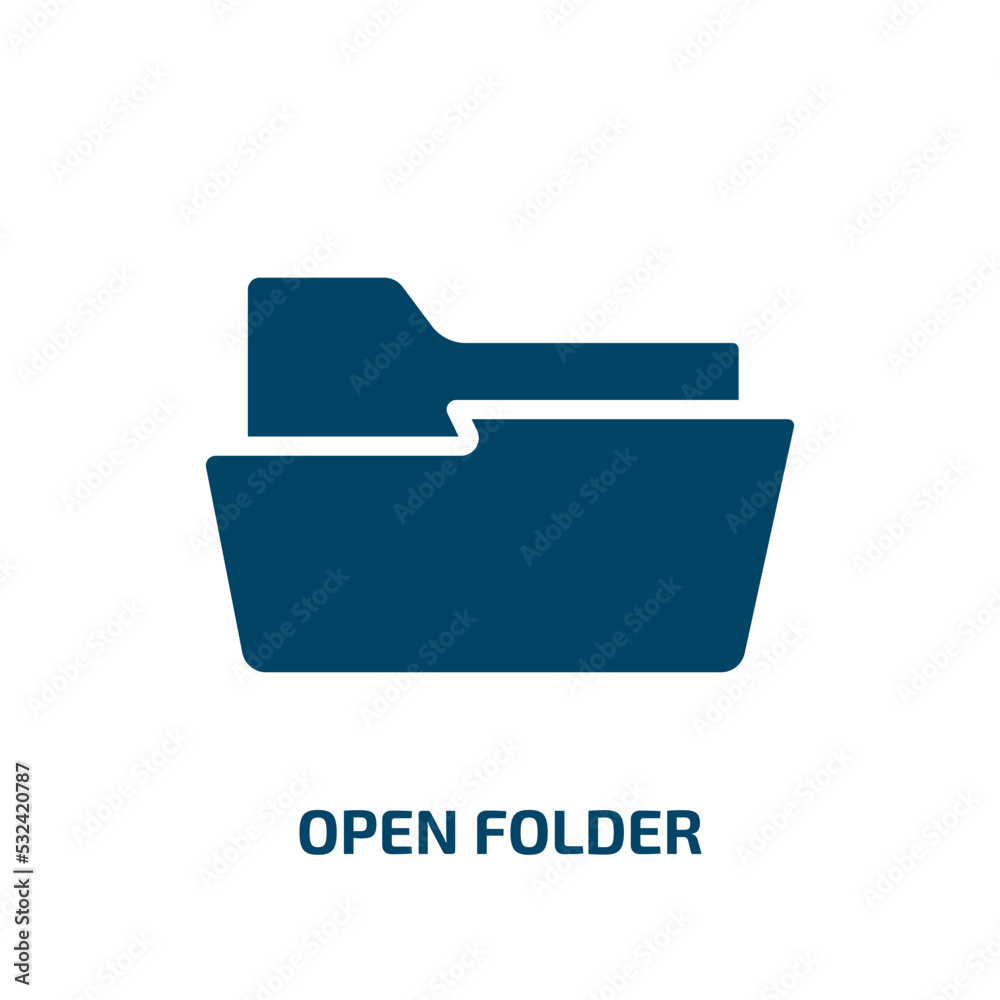 open folder icon from shapes collection. Filled open folder, archive, folder glyph icons isolated on white background. Black vector open folder sign, symbol for web design and mobile apps