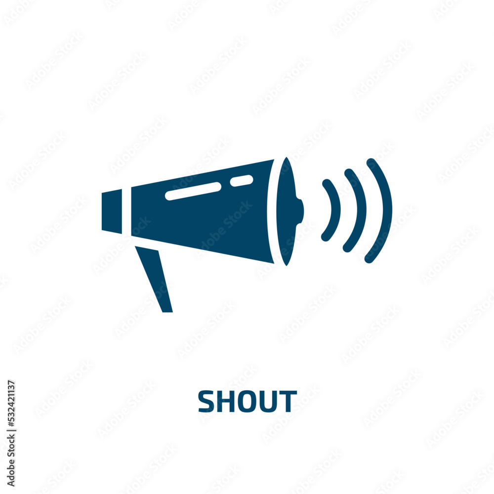 shout icon from signs collection. Filled shout, communicate, communication glyph icons isolated on white background. Black vector shout sign, symbol for web design and mobile apps shout icon from signs collection. Filled shout, communicate, communication glyph icons isolated on white background. Black vector shout sign, symbol for web design and mobile apps