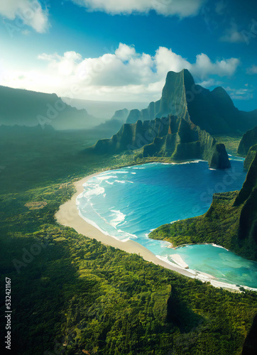 Digital illustration of a Coast on Kauai island, Hawaii photo