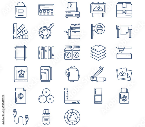 Print and printing equipment icon set