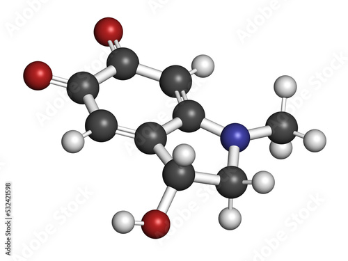 Adrenochrome molecule. Oxidation product of adrenaline, 3D rendering. photo