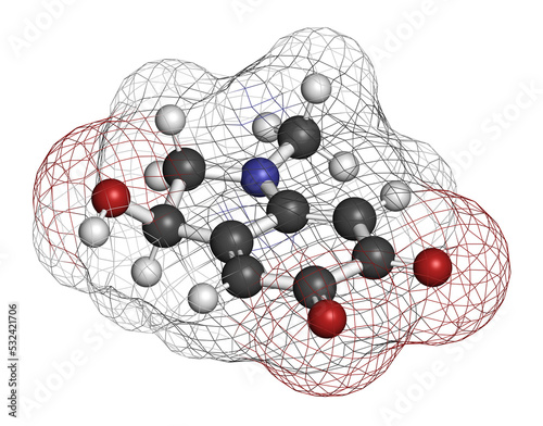 Adrenochrome molecule. Oxidation product of adrenaline, 3D rendering. photo