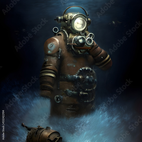 An illustration of a futuristic diving suit