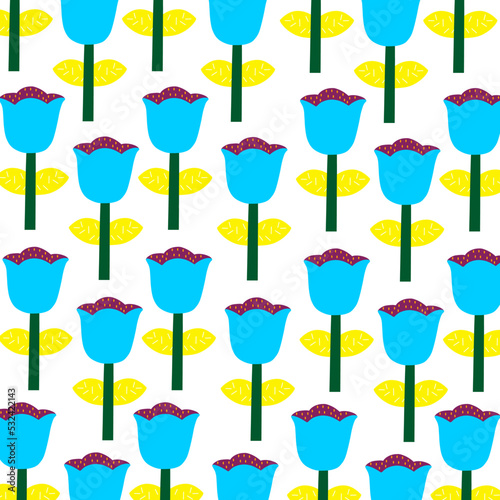 pattern abstract flower blue yellow leaves green stem