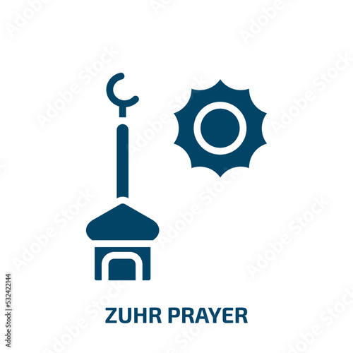 zuhr prayer icon from religion collection. Filled zuhr prayer, religion, allah glyph icons isolated on white background. Black vector zuhr prayer sign, symbol for web design and mobile apps