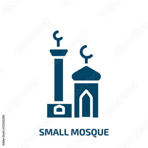 small mosque icon from religion collection. Filled small mosque, building, mosque glyph icons isolated on white background. Black vector small mosque sign, symbol for web design and mobile apps