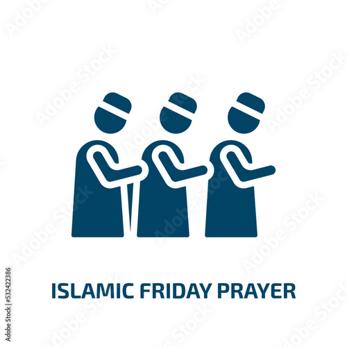 islamic friday prayer icon from religion collection. Filled islamic friday prayer, mosque, islamic glyph icons isolated on white background. Black vector islamic friday prayer sign, symbol for web