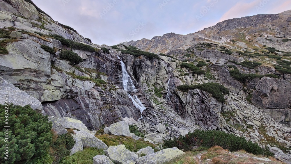 Skok waterfall. Mlynicka dolina. High Tatras national park, Slovakia landscape. High Tatra mountains