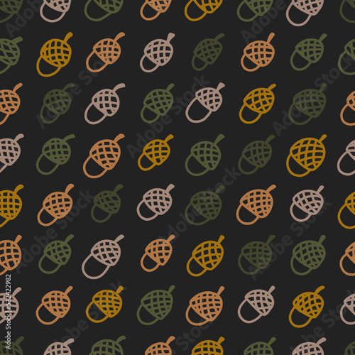Seamless acorns pattern. Abstract background with hand drawn doodle shapes.