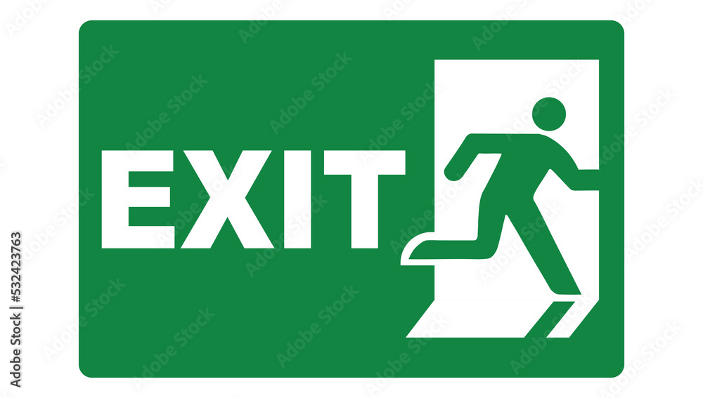 Emergency exit or fire exit sign vector design. Green emergency exit sign. - obrazy, fototapety, plakaty 