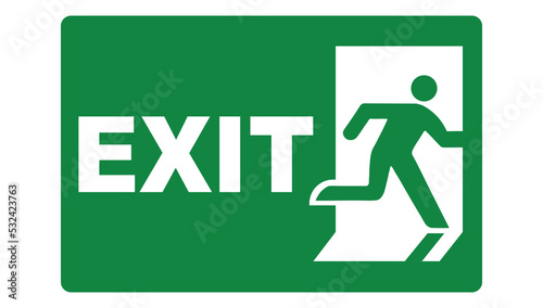 Emergency exit or fire exit sign vector design. Green emergency exit sign. photo