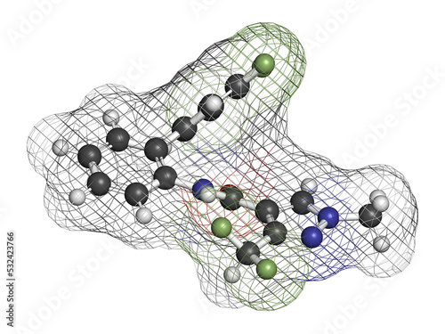Fluxapyroxad fungicide molecule, 3D rendering. photo