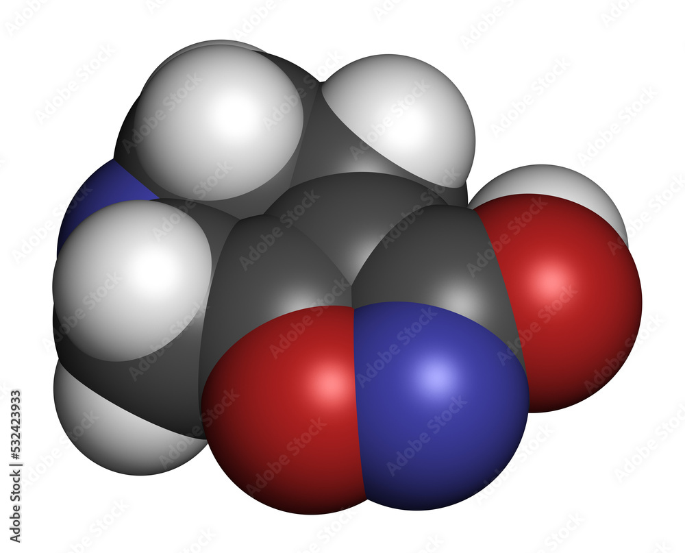 Gaboxadol drug molecule, 3D rendering. Gaboxadol drug molecule, 3D rendering.