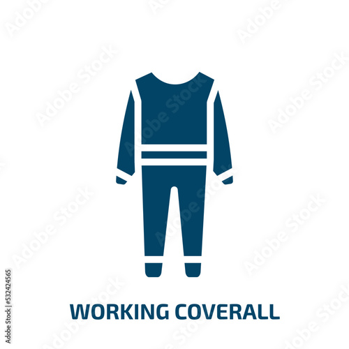 working coverall icon from fashion collection. Filled working coverall, worker, work glyph icons isolated on white background. Black vector working coverall sign, symbol for web design and mobile apps
