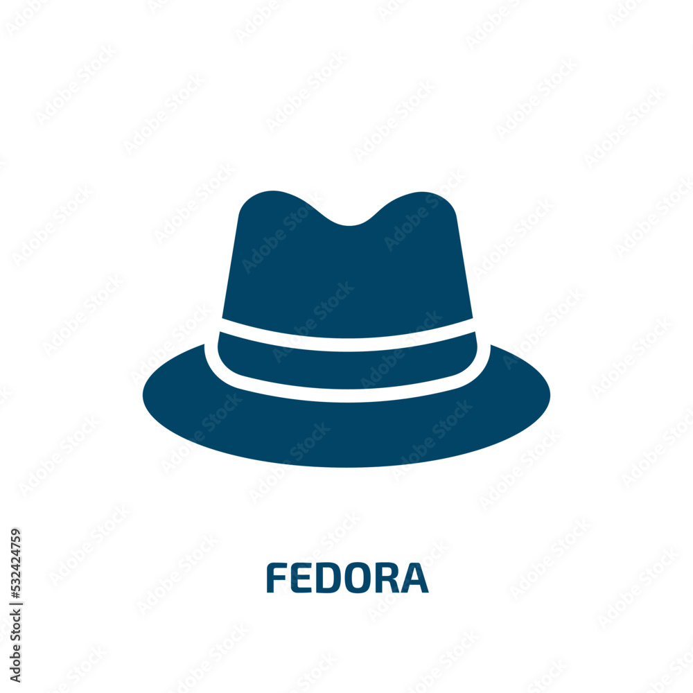 fedora icon from fashion collection. Filled fedora, hat, vintage glyph icons isolated on white background. Black vector fedora sign, symbol for web design and mobile apps fedora icon from fashion collection. Filled fedora, hat, vintage glyph icons isolated on white background. Black vector fedora sign, symbol for web design and mobile apps