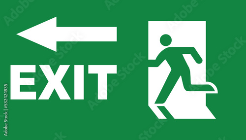 Exit Emergency green symbol sign. Fire exit green symbol sign. 