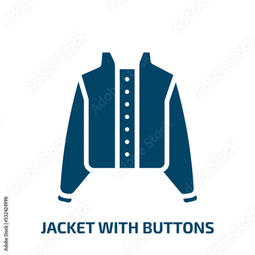 jacket with buttons icon from fashion collection. Filled jacket with buttons, jacket, woman glyph icons isolated on white background. Black vector jacket with buttons sign, symbol for web design and