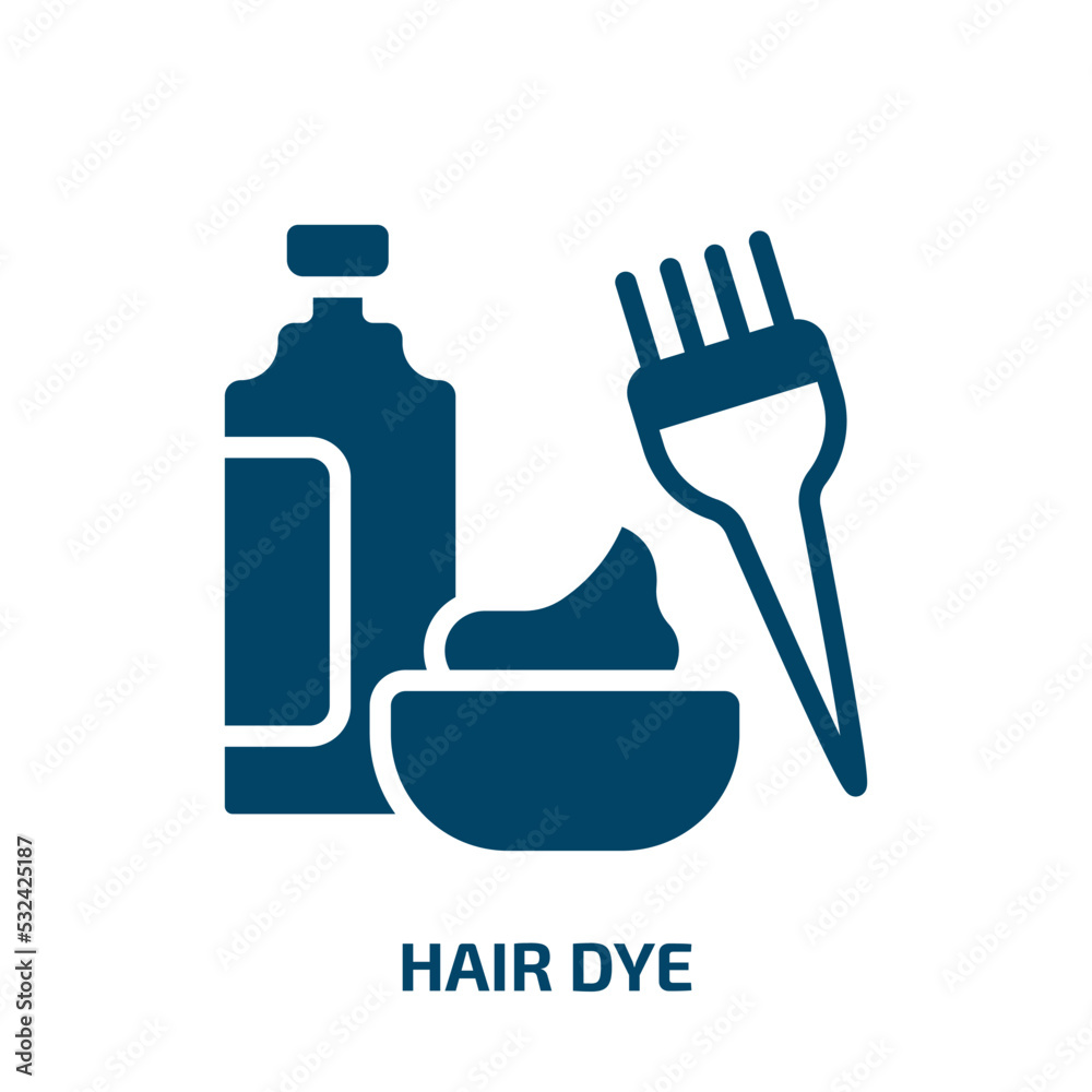 Fototapeta premium hair dye icon from fashion collection. Filled hair dye, comb, hairstyle glyph icons isolated on white background. Black vector hair dye sign, symbol for web design and mobile apps