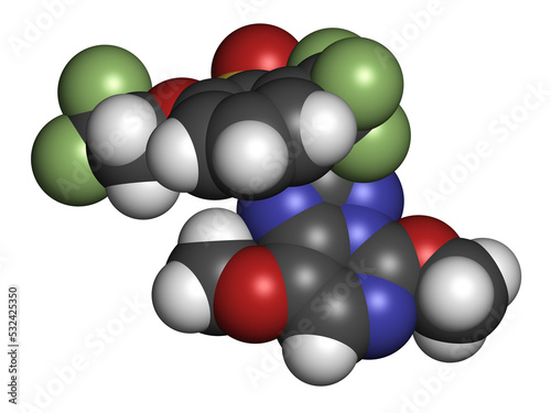 Penoxsulam herbicide molecule, 3D rendering. photo