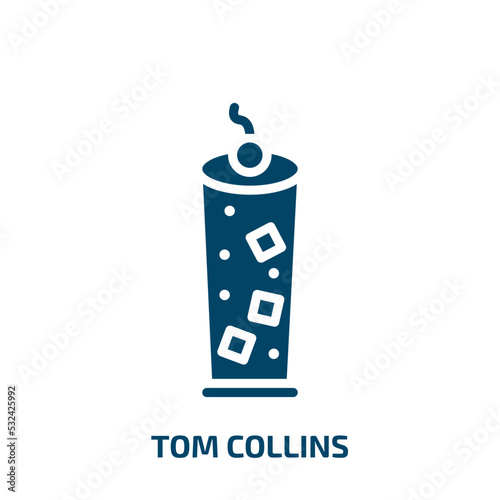 tom collins icon from drinks collection. Filled tom collins, alcohol, cocktail glyph icons isolated on white background. Black vector tom collins sign, symbol for web design and mobile apps