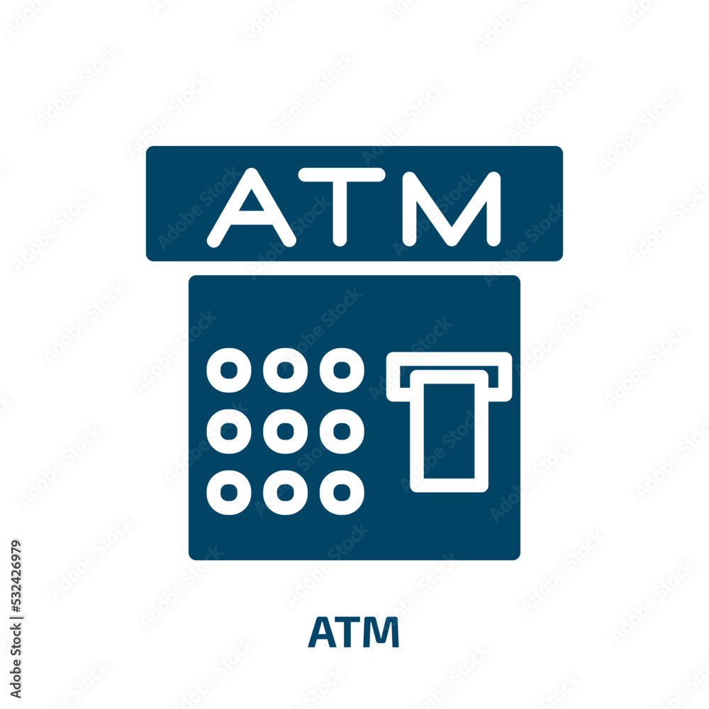 atm icon from cryptocurrency collection. Filled atm, bank, payment glyph icons isolated on white background. Black vector atm sign, symbol for web design and mobile apps atm icon from cryptocurrency collection. Filled atm, bank, payment glyph icons isolated on white background. Black vector atm sign, symbol for web design and mobile apps