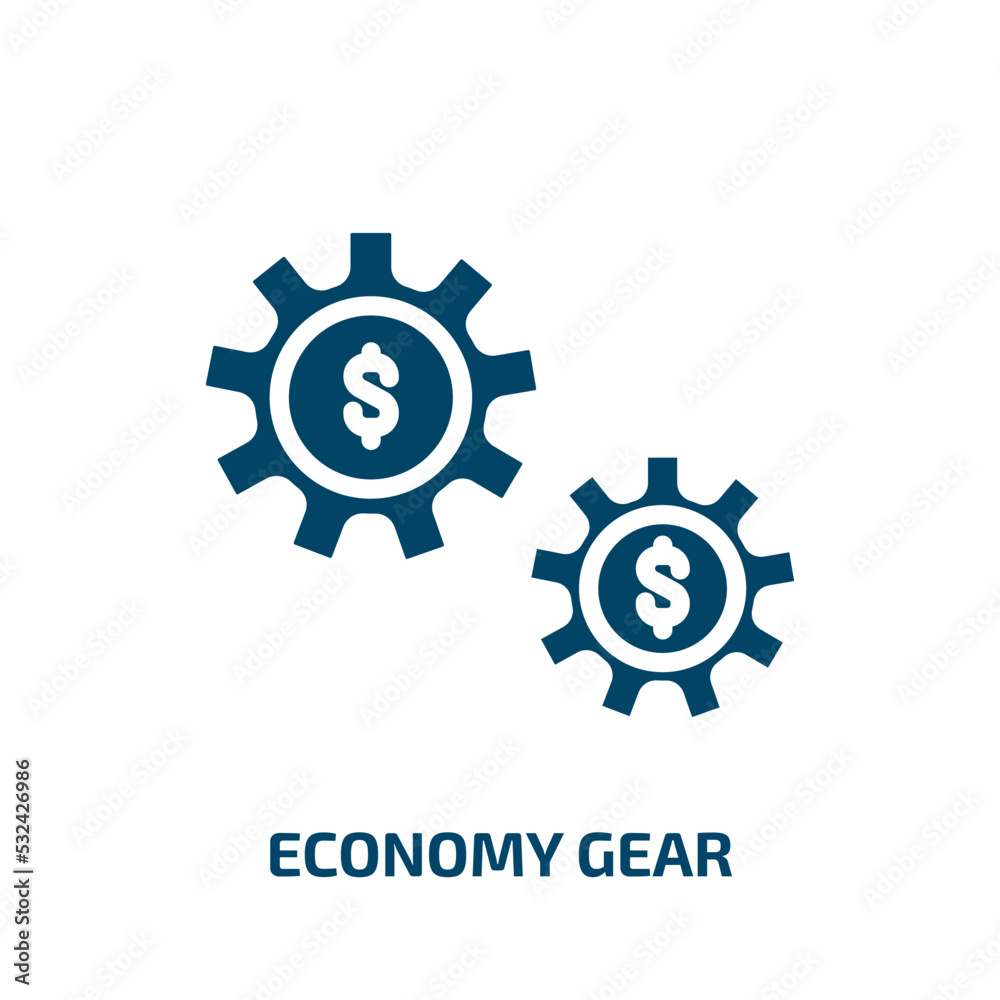 economy gear icon from cryptocurrency collection. Filled economy gear, economy, business glyph icons isolated on white background. Black vector economy gear sign, symbol for web design and mobile apps