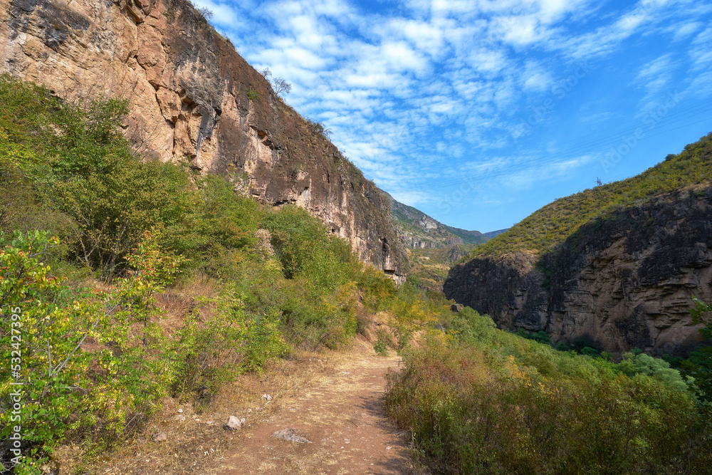 Trail in the gorge of the Vorotan River near Tatev, Armenia