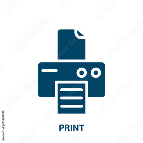 print icon from electrian connections collection. Filled print, paper, business glyph icons isolated on white background. Black vector print sign, symbol for web design and mobile apps