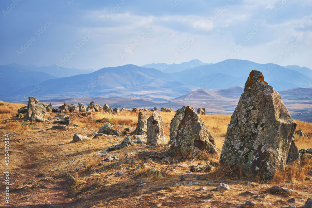 Obraz premium Carahunge prehistoric archaeological site in Armenia known as Zorats Karer