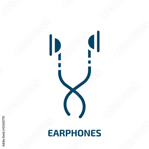 earphones icon from electronic devices collection. Filled earphones, music, headset glyph icons isolated on white background. Black vector earphones sign, symbol for web design and mobile apps