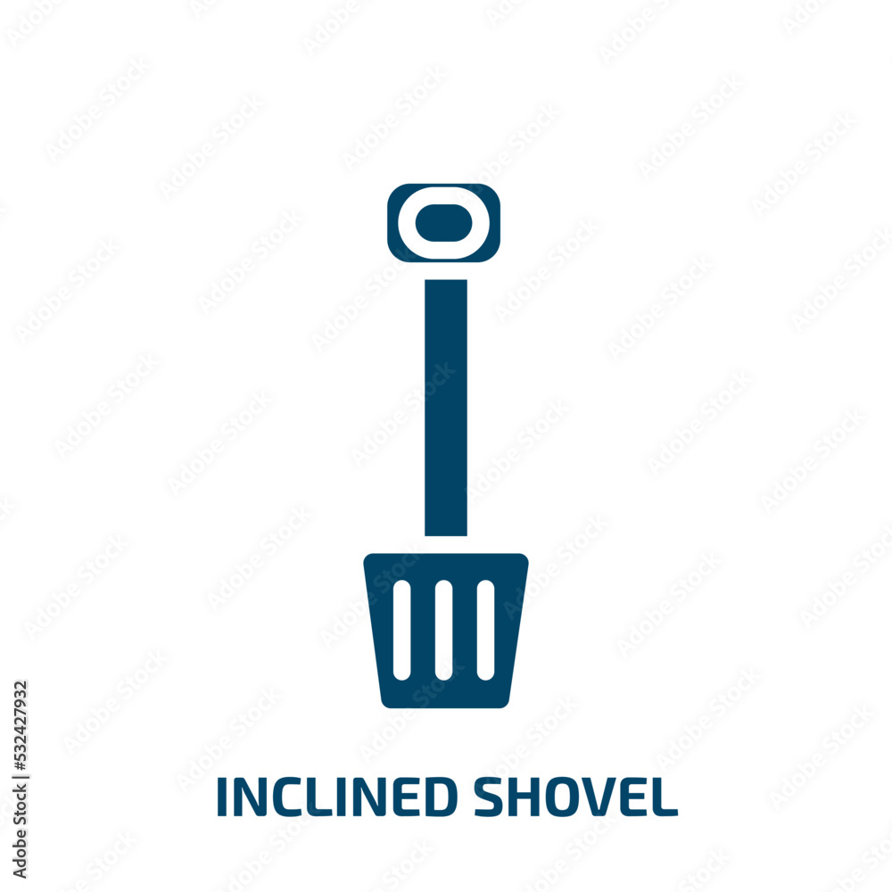 inclined shovel icon from construction collection. Filled inclined shovel, inclined, dig glyph icons isolated on white background. Black vector inclined shovel sign, symbol for web design and mobile inclined shovel icon from construction collection. Filled inclined shovel, inclined, dig glyph icons isolated on white background. Black vector inclined shovel sign, symbol for web design and mobile