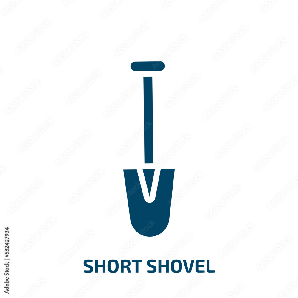short shovel icon from construction collection. Filled short shovel, shovel, farming glyph icons isolated on white background. Black vector short shovel sign, symbol for web design and mobile apps short shovel icon from construction collection. Filled short shovel, shovel, farming glyph icons isolated on white background. Black vector short shovel sign, symbol for web design and mobile apps