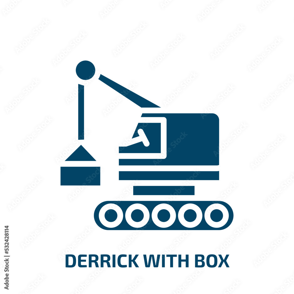 derrick with box icon from construction collection. Filled derrick with box, derrick, box glyph icons isolated on white background. Black vector derrick with box sign, symbol for web design and mobile derrick with box icon from construction collection. Filled derrick with box, derrick, box glyph icons isolated on white background. Black vector derrick with box sign, symbol for web design and mobile