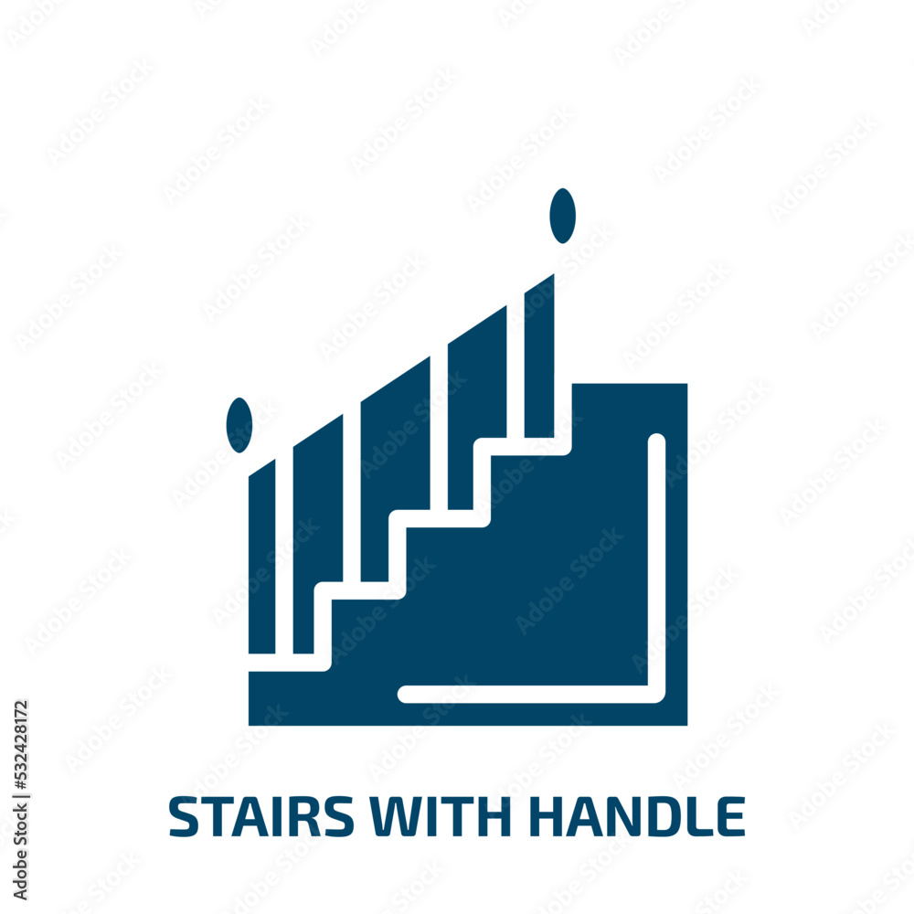 stairs with handle icon from construction collection. Filled stairs with handle, handle, stairs glyph icons isolated on white background. Black vector stairs with handle sign, symbol for web design stairs with handle icon from construction collection. Filled stairs with handle, handle, stairs glyph icons isolated on white background. Black vector stairs with handle sign, symbol for web design