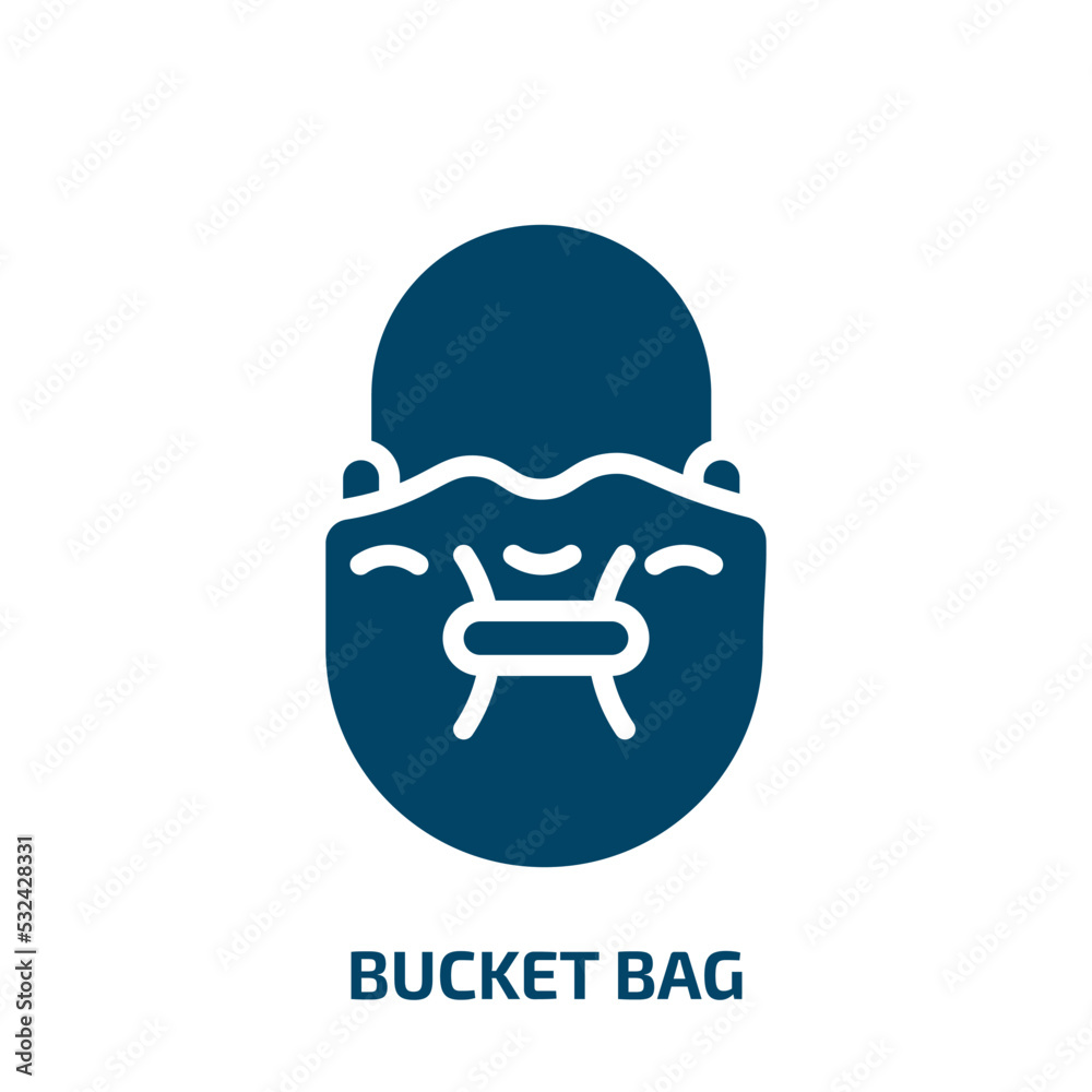 Naklejka premium bucket bag icon from clothes collection. Filled bucket bag, bag, bucket glyph icons isolated on white background. Black vector bucket bag sign, symbol for web design and mobile apps